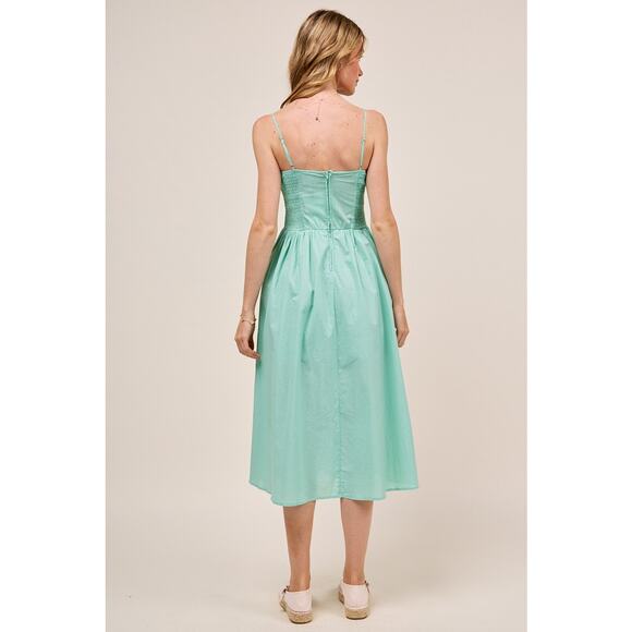 So Me Smocked Design Sleeveless Adjustable Spaghetti Strap Everyday Dress | Sage - Picture 4 of 7
